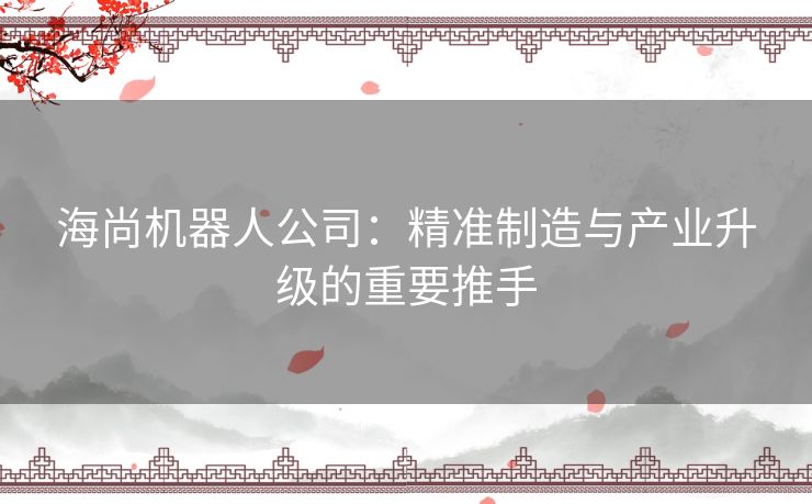 海尚机器人公司：精准制造与产业升级的重要推手